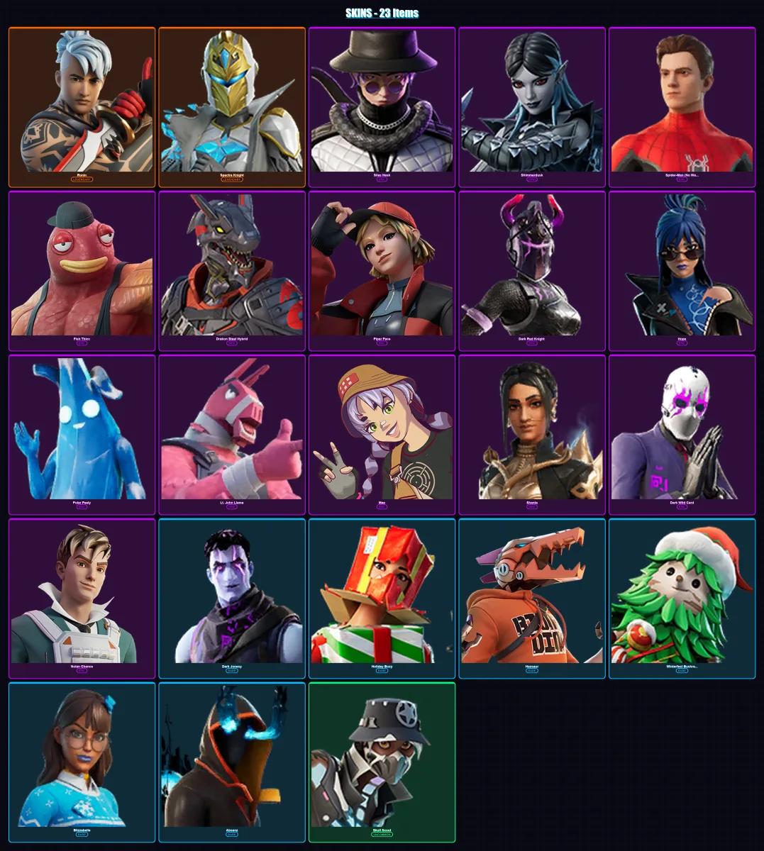 [PC/XBOX/PSN] | Ronin | Spectra Knight | Silas Hesk | Shimmerdusk | Spider-Man (No Way Home) | 23 skin | 24 pickaxe | 17 emote | 15 glider | Lv131
