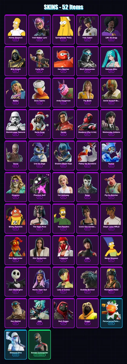 [PC/XBOX/PSN] | Homer Simpson | Void Walker Lynx | Springfielder Peely | 52 skin | Lv811
