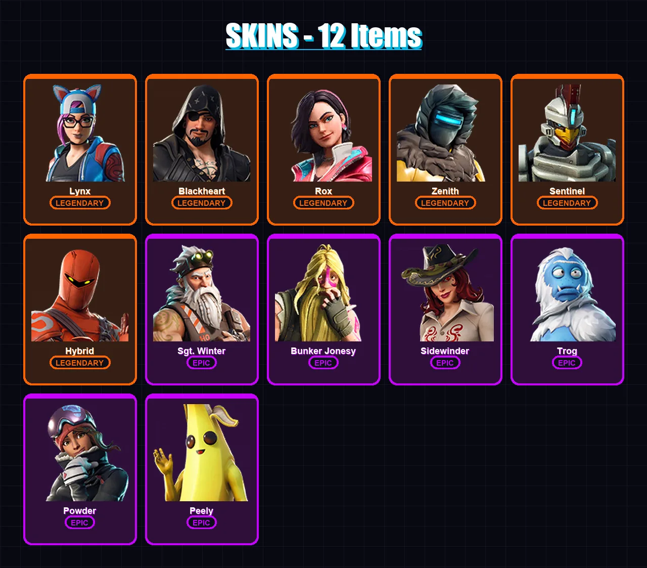 [SWITCH/XBOX/PSN/PC] | Lynx | Blackheart | Rox | Zenith | Sentinel | 12 skin | 12 pickaxe | 20 emote | 15 glider | Lv183