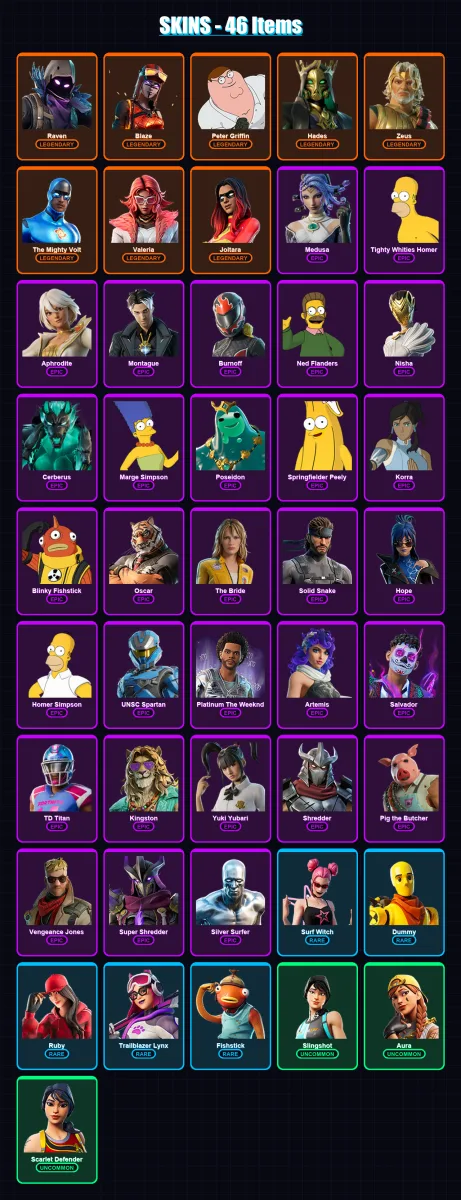 [PC/PSN] | Raven | Blaze | Peter Griffin | Hades | Zeus | 46 skin | 62 pickaxe | 49 emote | 37 glider | Lv535 — Fortnite account