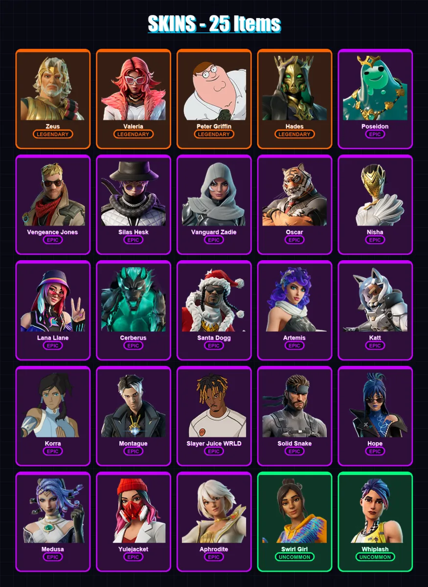 [PC/XBOX/PSN] | Zeus | Valeria | Peter Griffin | Hades | Poseidon | 25 skin | 68 pickaxe | 45 emote | 46 glider | Lv1012