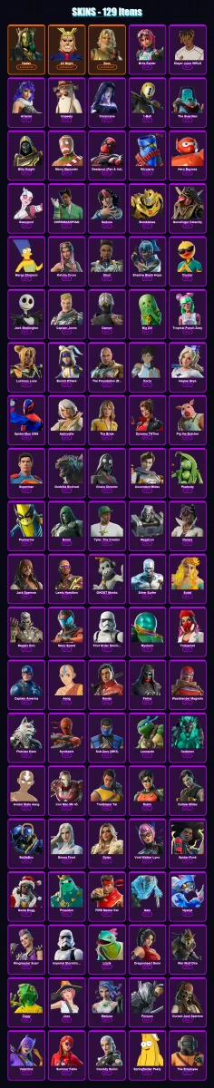 [PC/PSN] | Hades | All Might | Zeus | Brite Raider | Slayer Juice WRLD | 129 skin | 158 pickaxe | 122 emote | 95 glider | Lv1468