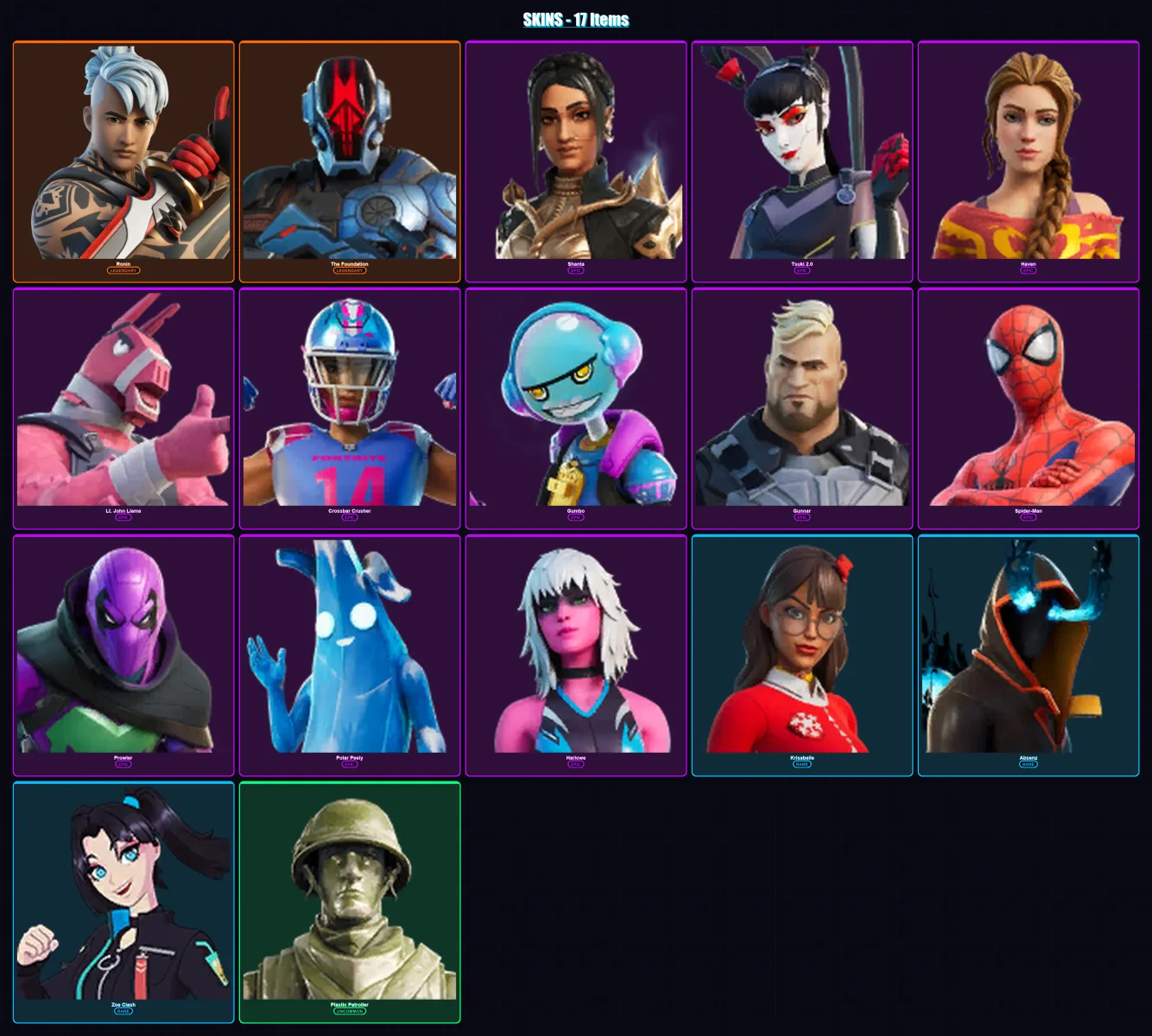 [PC/PSN] | Ronin | The Foundation | Shanta | Tsuki 2.0 | Haven | 17 skin | 22 pickaxe | 12 emote | 23 glider | Lv234