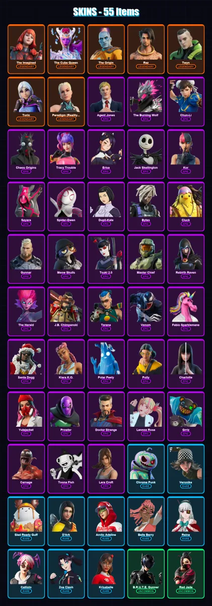 [PC/XBOX/PSN] | The Imagined | The Cube Queen | The Origin | Raz | Twyn | 55 skin | 75 pickaxe | 59 emote | 54 glider | Lv852 — Fortnite account