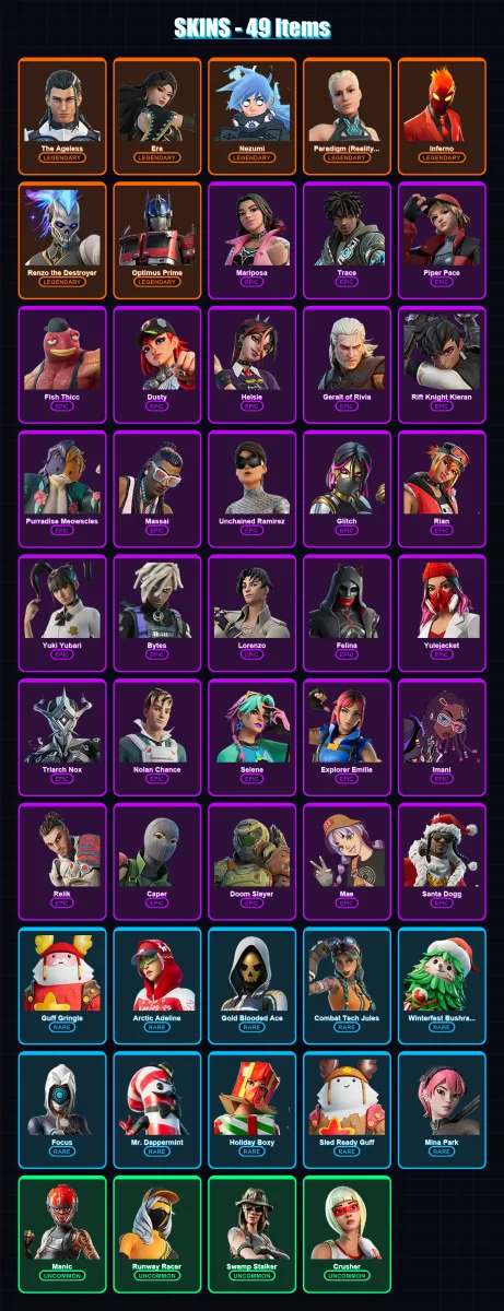 [PC/XBOX/PSN] | The Ageless | Era | Nezumi | Paradigm (Reality-659) | Inferno | 49 skin | 68 pickaxe | 36 emote | 58 glider | Lv746 — Fortnite account