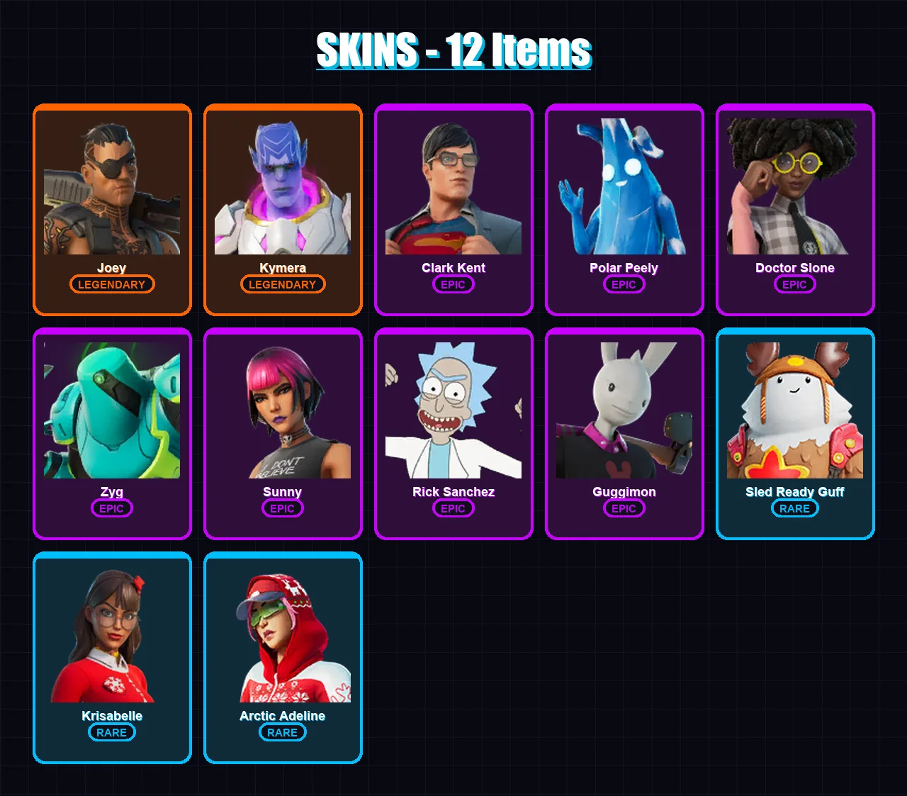 [PC/XBOX/PSN] | Joey | Kymera | Clark Kent | Polar Peely | Doctor Slone | 12 skin | 31 pickaxe | 31 emote | 35 glider | Lv985