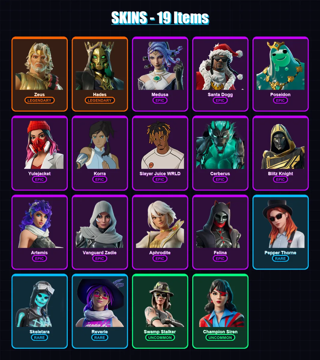 [PC/XBOX] | Zeus | Hades | Medusa | Santa Dogg | Poseidon | 19 skin | 79 pickaxe | 35 emote | 47 glider | Lv1071
