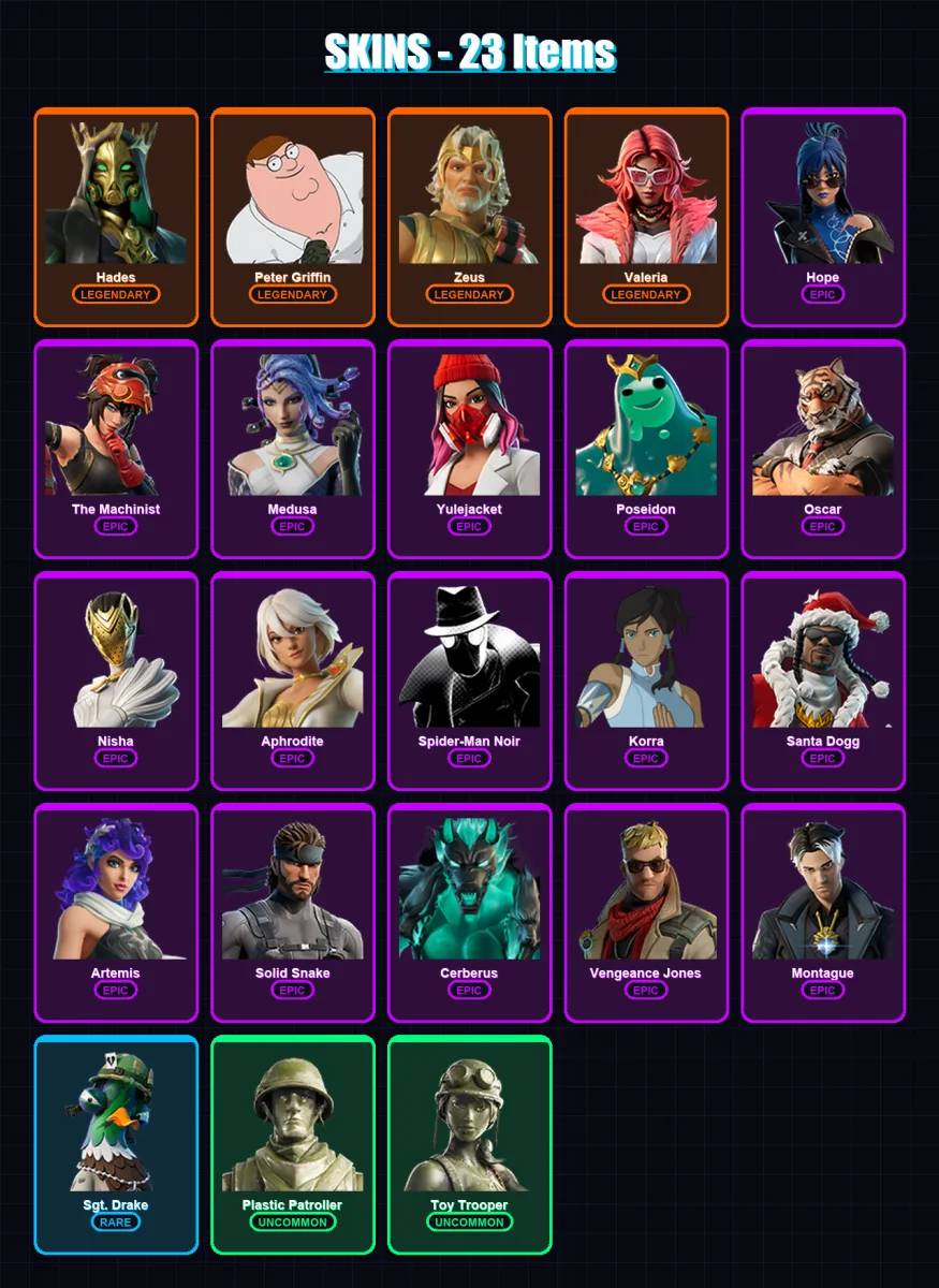 [PC/XBOX/PSN] | Hades | Peter Griffin | Zeus | Valeria | Hope | 23 skin | 45 pickaxe | 29 emote | 33 glider | Lv414 — Fortnite account