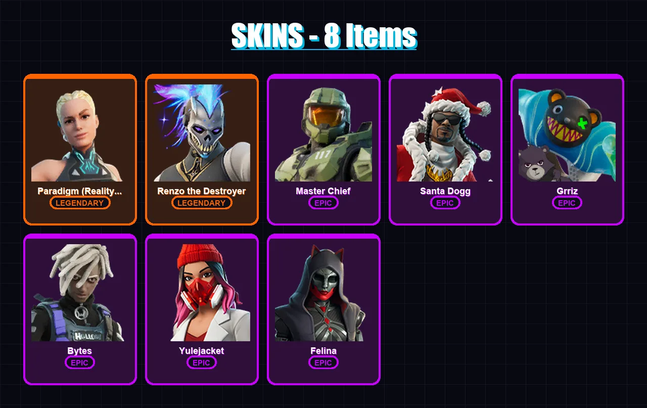 [SWITCH/XBOX/PSN/PC] | Paradigm (Reality-659) | Renzo the Destroyer | Master Chief | 8 skin | Lv561