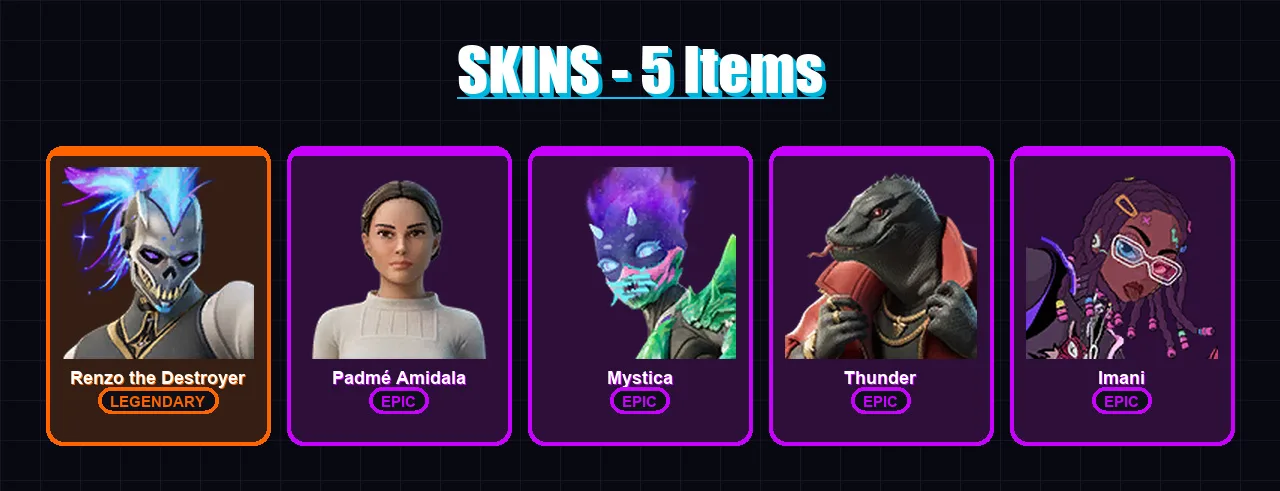 [PC/XBOX/PSN] | Renzo the Destroyer | Padmé Amidala | Mystica | Thunder | Imani | 5 skin | 6 pickaxe | 11 emote | 12 glider | Lv142