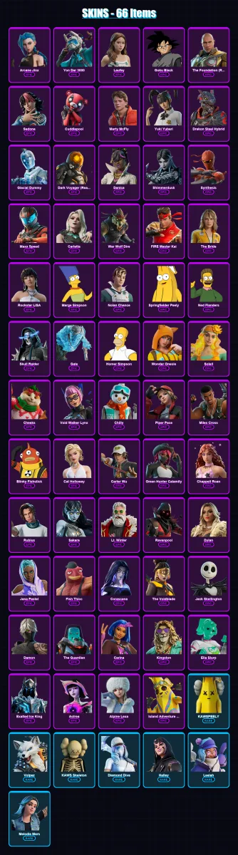 [PC/XBOX/PSN] | Arcane Jinx | Yon Dar 3000 | Laufey | Goku Black | The Foundation (Reforged) | 66 skin | 78 pickaxe | 48 emote | 40 glider | Lv326