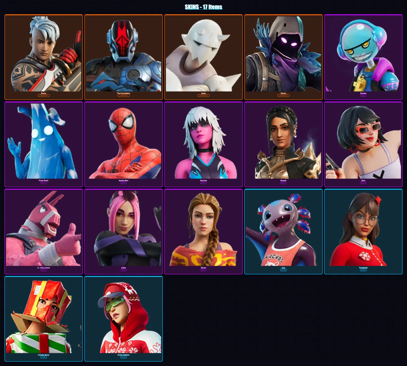 [SWITCH/XBOX/PSN/PC] | Ronin | The Foundation | Snap | Raven | Gumbo | 17 skin | 30 pickaxe | 23 emote | 34 glider | Lv529