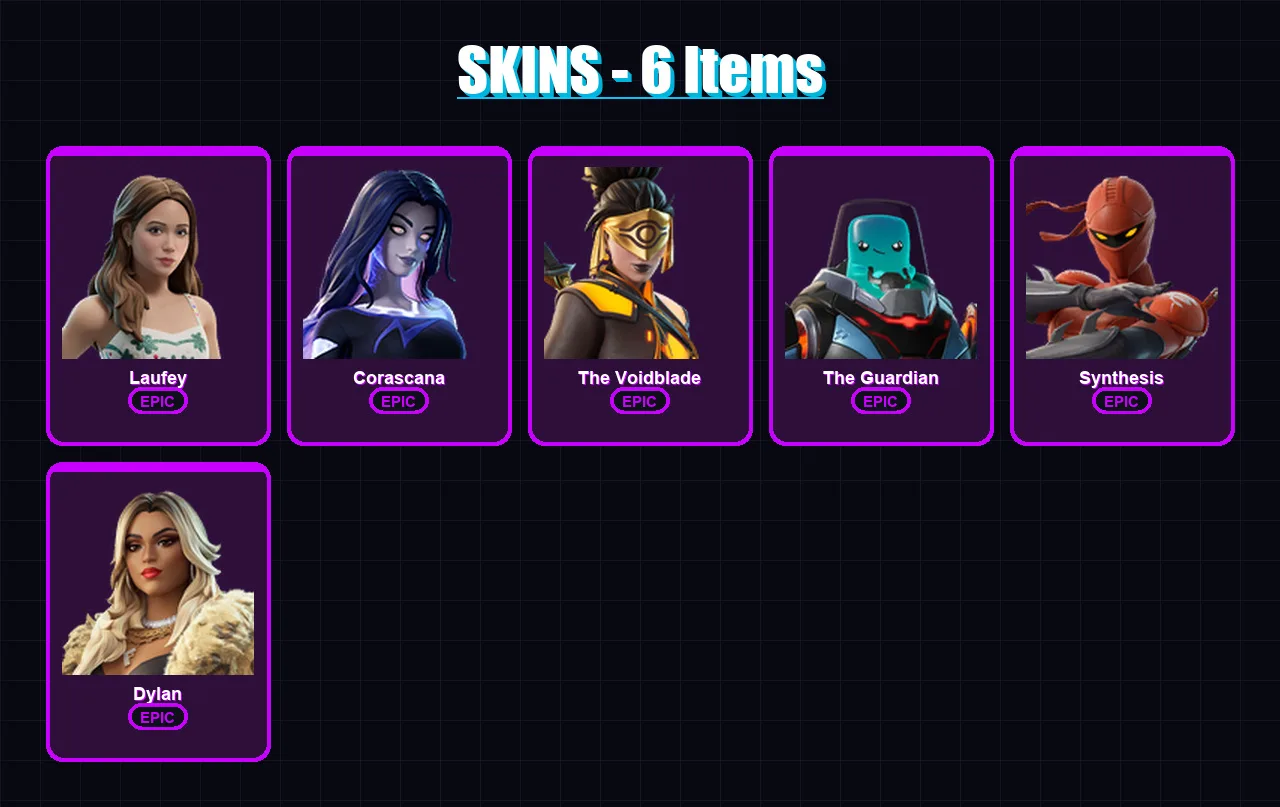 [PC/PSN] | Laufey | Corascana | The Voidblade | The Guardian | Synthesis | 6 skin | 4 pickaxe | 2 emote | 3 glider | Lv3