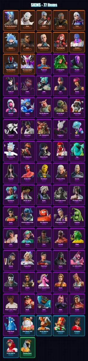 [PS4/PS5/XBOX/PC] | Renzo the Destroyer | Snap | Ronin | Malik | Torin | 77 skin | 127 pickaxe | 81 emote | 115 glider | Lv1834