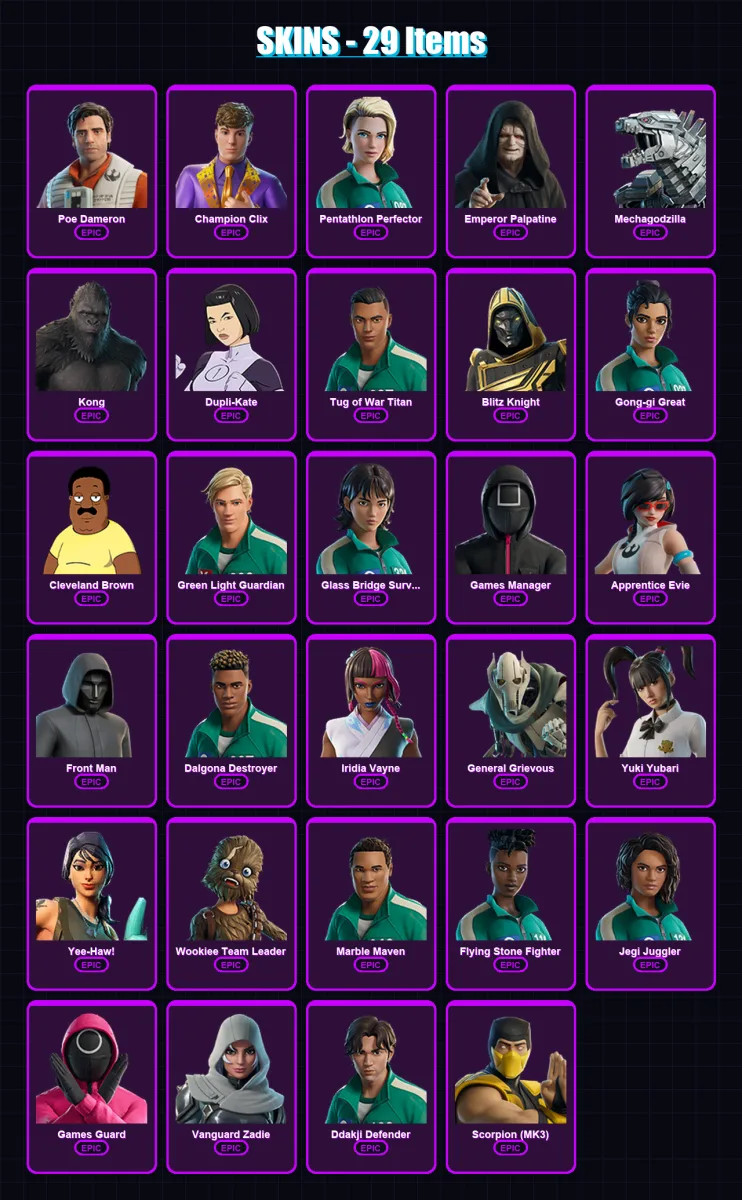 [SWITCH/PC] | Poe Dameron | Champion Clix | Pentathlon Perfector | 29 skin | Lv1289 — Fortnite account