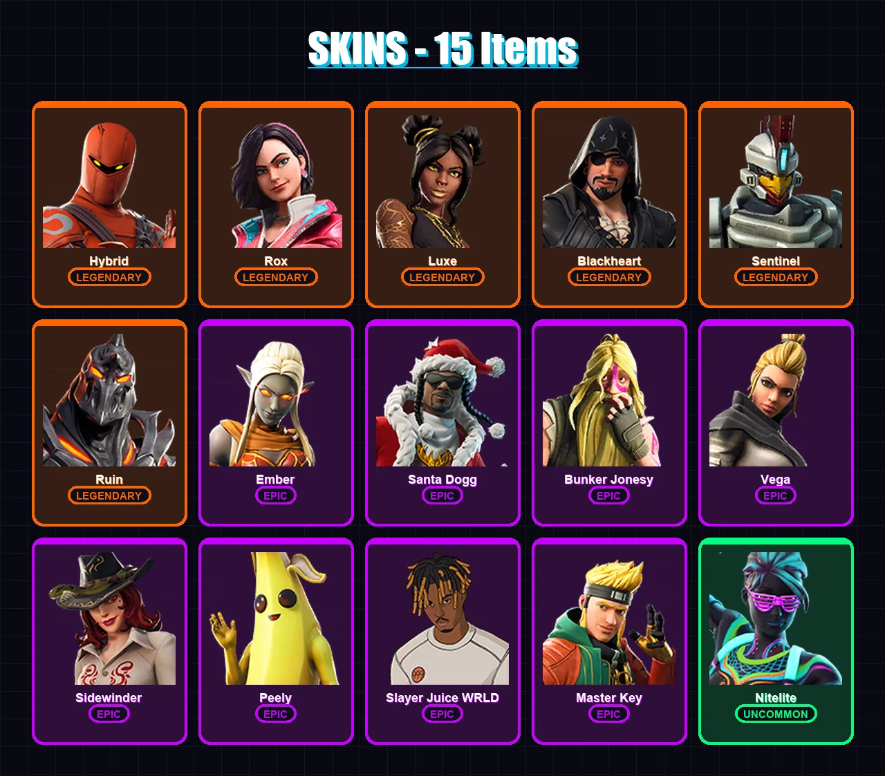 [PC/XBOX/PSN] | Hybrid | Rox | Luxe | Blackheart | Sentinel | 15 skin | 35 pickaxe | 30 emote | 31 glider | Lv361