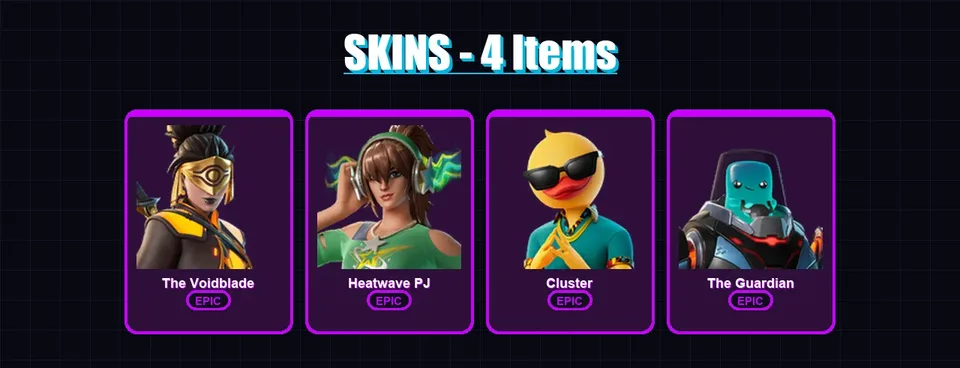 [PC/XBOX/PSN] | The Voidblade | Heatwave PJ | Cluster | The Guardian | 4 skin | 14 pickaxe | 10 emote | 10 glider | Lv55 — main preview