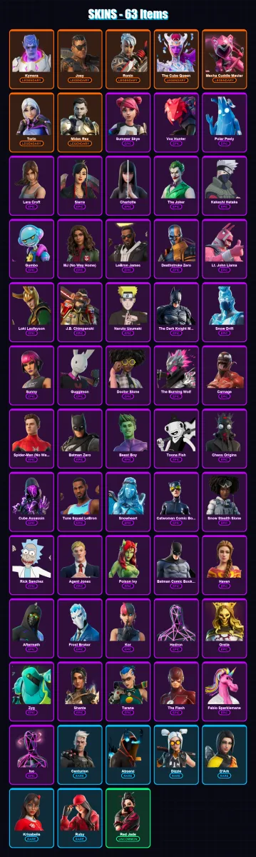 [PC/PSN] | Kymera | Joey | Ronin | The Cube Queen | Mecha Cuddle Master | 63 skin | 59 pickaxe | 48 emote | 34 glider | Lv435