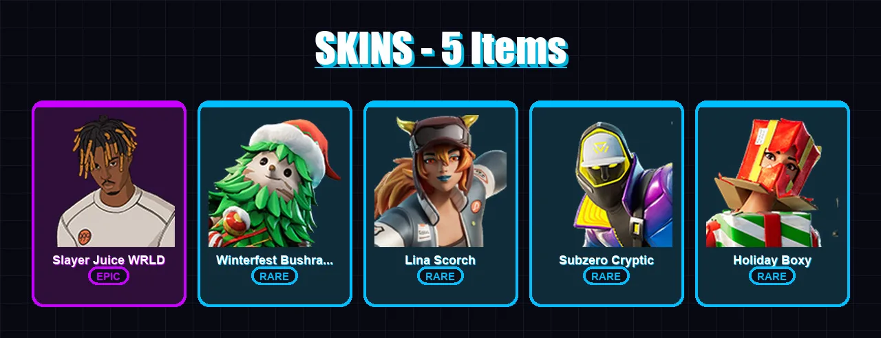 [PS4/PS5/XBOX/PC] | Slayer Juice WRLD | Winterfest Bushranger | Lina Scorch | 5 skin | Lv158