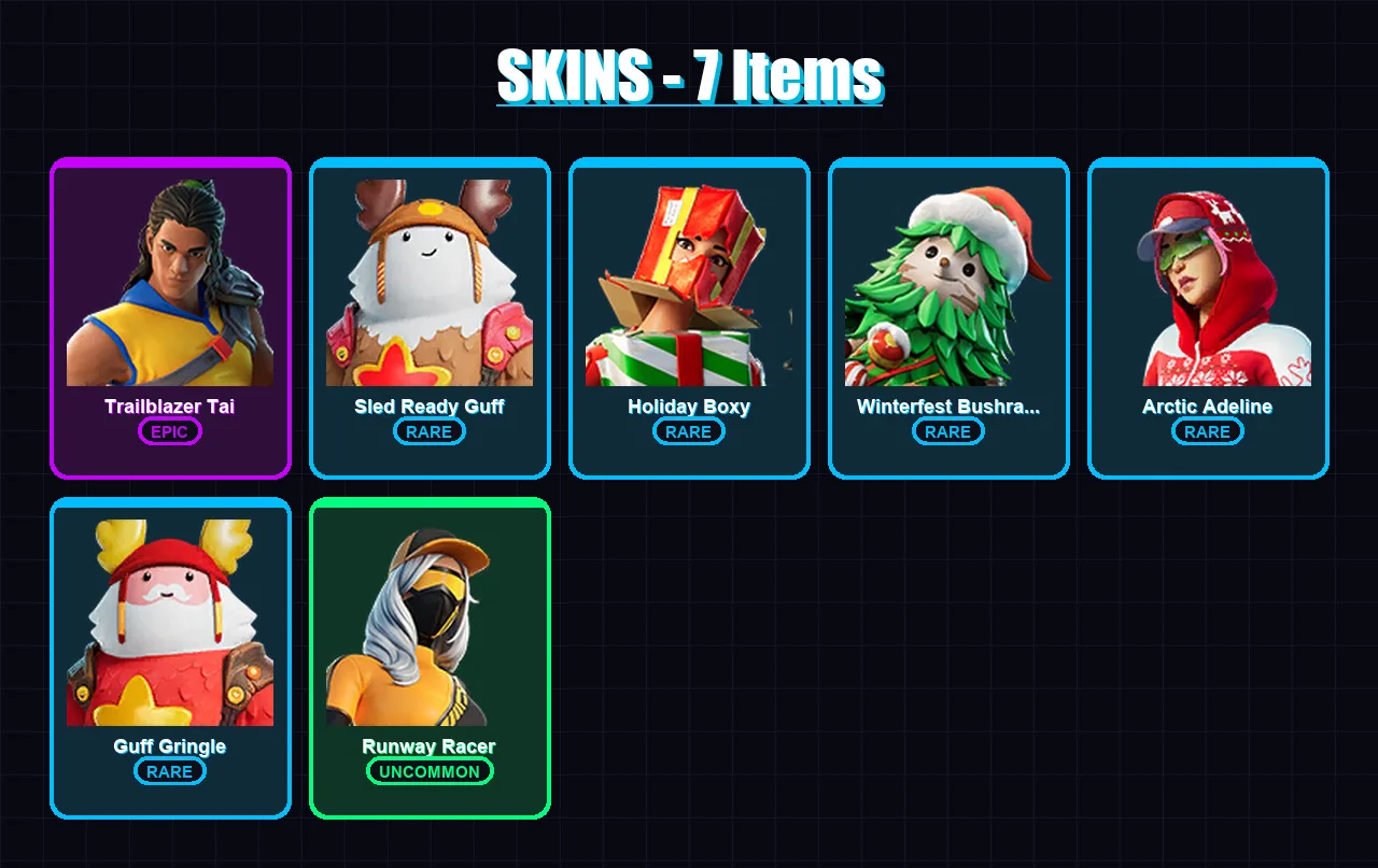 [PC/XBOX/PSN] | Trailblazer Tai | Sled Ready Guff | Holiday Boxy | 7 skin | Lv200