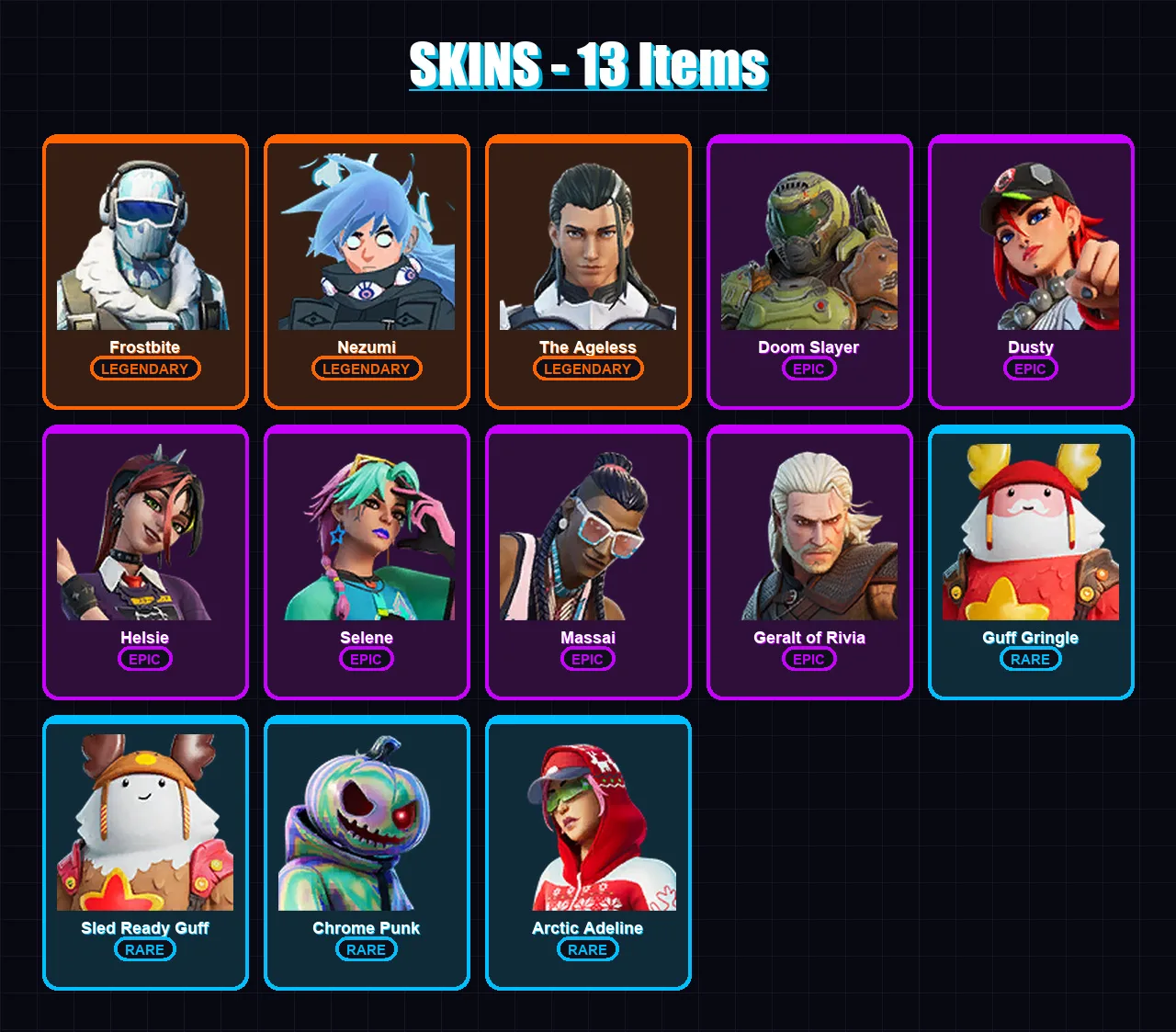 [PC/XBOX/PSN] | Frostbite | Nezumi | The Ageless | Doom Slayer | Dusty | 13 skin | 29 pickaxe | 22 emote | 21 glider | Lv494 — Fortnite account