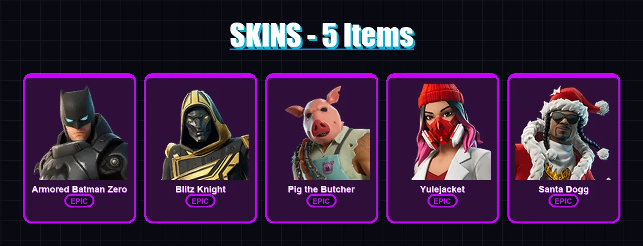[PC/XBOX/PSN] | Armored Batman Zero | Blitz Knight | Pig the Butcher | Yulejacket | Santa Dogg | 5 skin | 47 pickaxe | 16 emote | 32 glider | Lv370