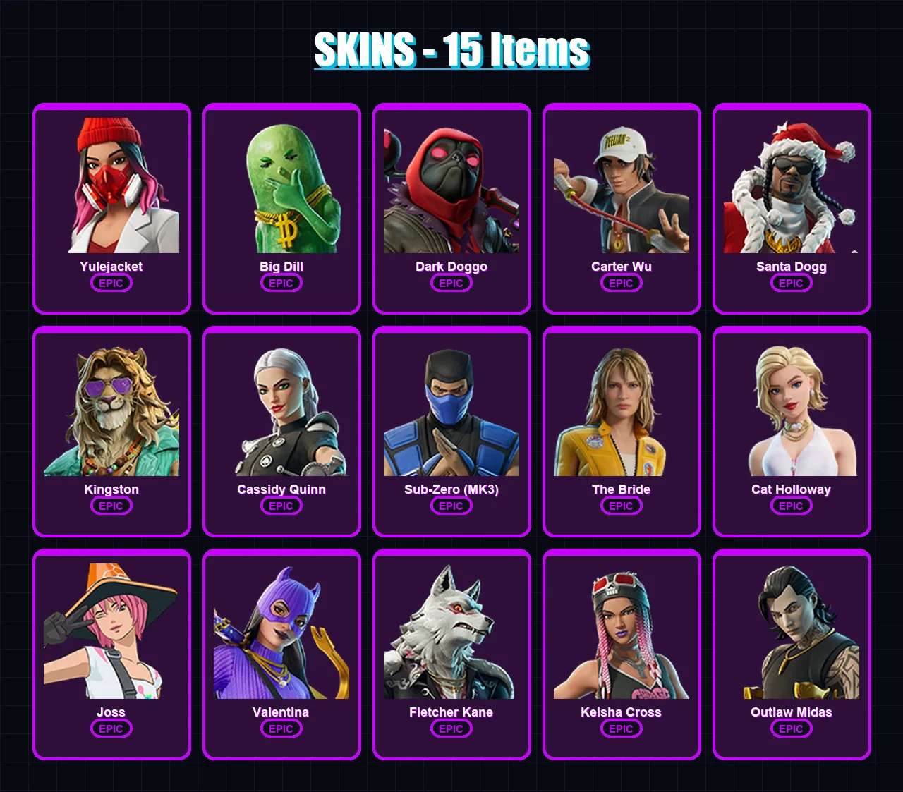 [PC/XBOX/PSN] | Yulejacket | Big Dill | Dark Doggo | Carter Wu | Santa Dogg | 15 skin | 36 pickaxe | 20 emote | 27 glider | Lv246