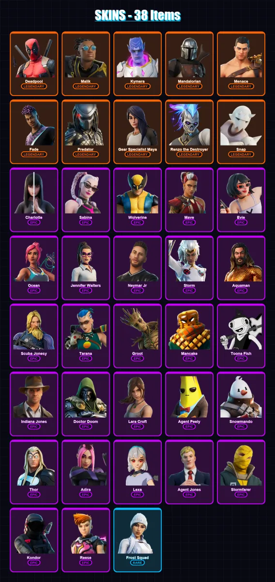 [PC/XBOX/PSN] | Deadpool | Malik | Kymera | Mandalorian | Menace | 38 skin | 39 pickaxe | 23 emote | 33 glider | Lv397 — Game account