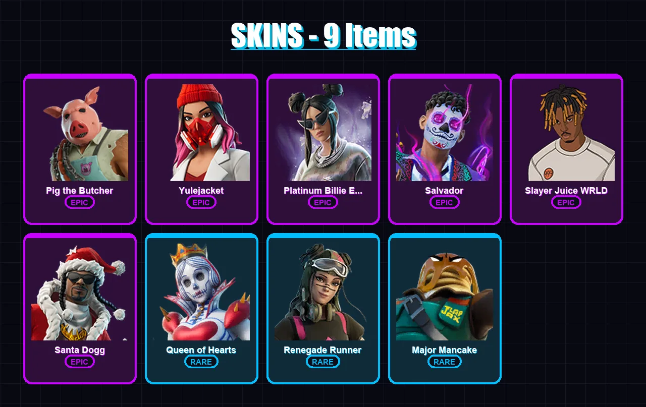 [PC/XBOX/PSN] | Pig the Butcher | Yulejacket | Platinum Billie Eilish | 9 skin | Lv168