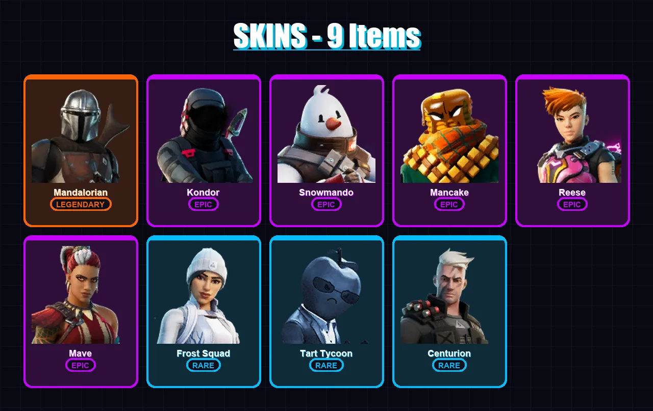 [PS4/PS5/XBOX/PC] | Mandalorian | Kondor | Snowmando | Mancake | Reese | 9 skin | 17 pickaxe | 17 emote | 22 glider | Lv489