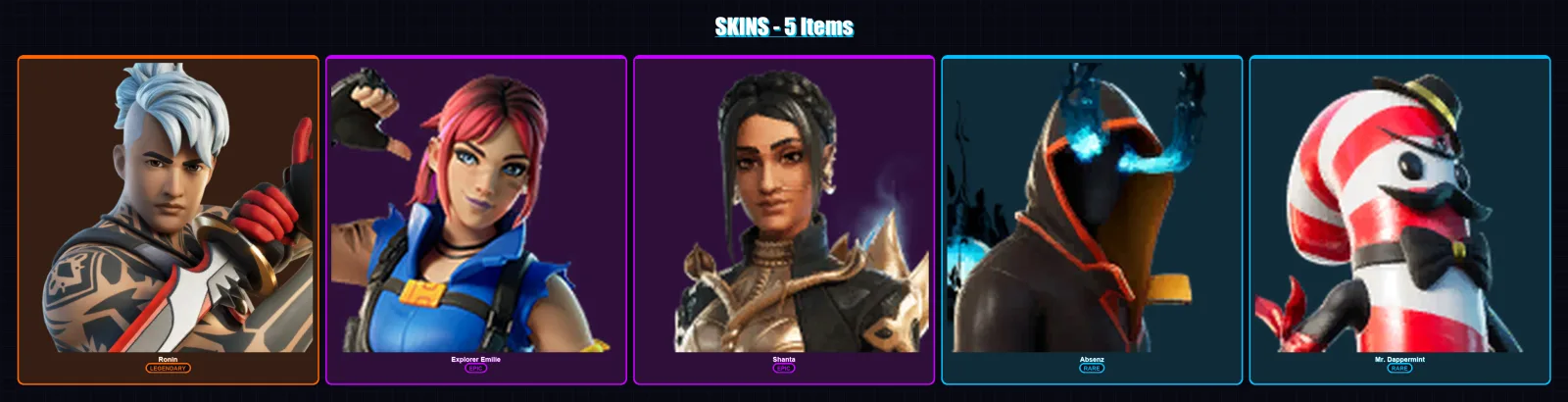 [PC/XBOX/PSN] | Ronin | Explorer Emilie | Shanta | Absenz | Mr. Dappermint | 5 skin | 8 pickaxe | 9 emote | 8 glider | Lv84