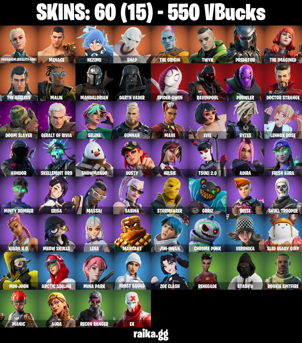 PSN/Xbox/PC Skins: 60 550 Vbucks Paradigm (Reality-659) | Menace | Nezumi | Snap | The Origin | Parental Control Instant FULL ACCESS — Fortnite account