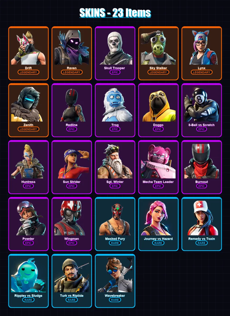 [PC/XBOX/PSN] | Drift | Raven | Skull Trooper  | Sky Stalker | Lynx | 23 skin | 16 pickaxe | 38 emote | 16 glider | Lv166 — Fortnite account