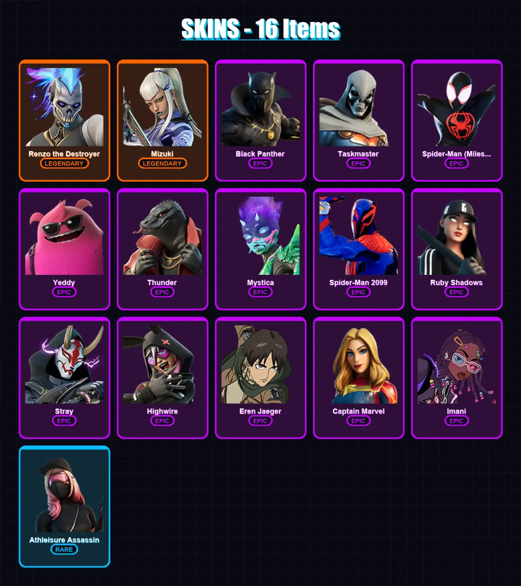 [PC/PSN] | Renzo the Destroyer | Mizuki | Black Panther | 16 skin | Lv190