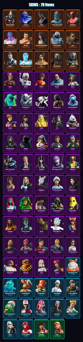 [PS4/PS5/XBOX/PC] | Eternal Knight | Fusion | Fade | Frozen Red Knight | Deadpool | 79 skin | 84 pickaxe | 67 emote | 80 glider | Lv1351