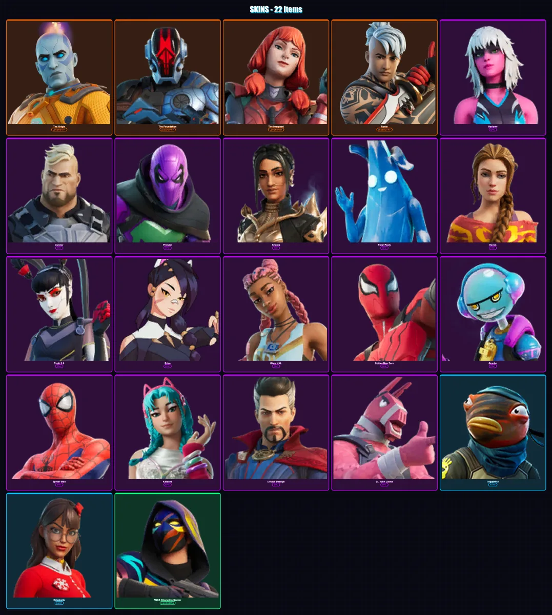[PC/XBOX/PSN] | The Origin | The Foundation | The Imagined | Ronin | Harlowe | 22 skin | 36 pickaxe | 34 emote | 33 glider | Lv698 — Fortnite account