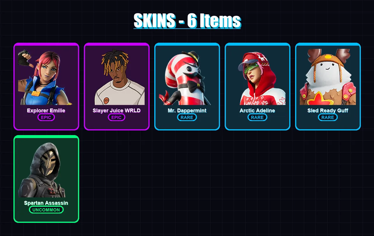 [PC/PSN] | Explorer Emilie | Slayer Juice WRLD | Mr. Dappermint | 6 skin | Lv208