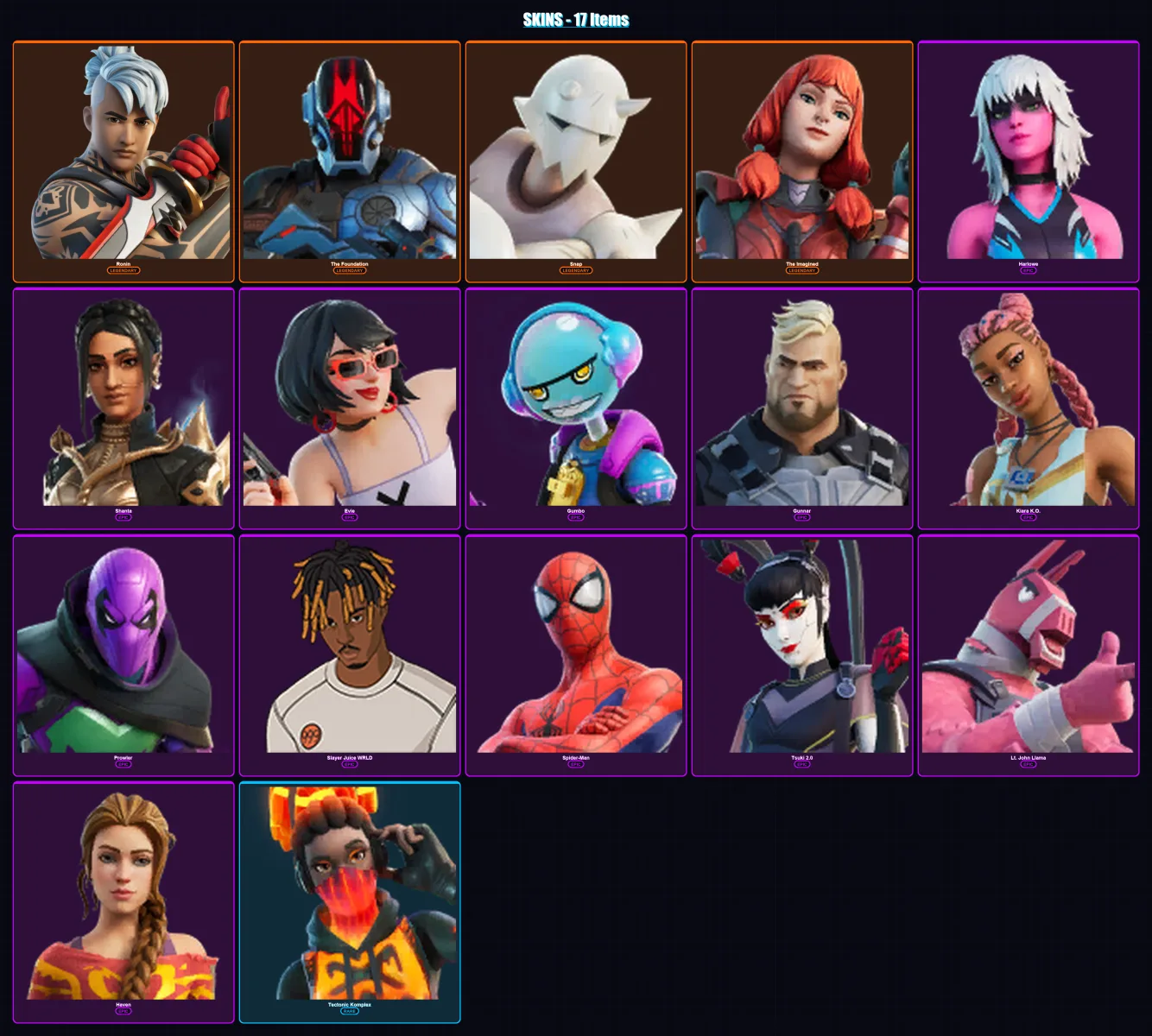 [PC/XBOX/PSN] | Ronin | The Foundation | Snap | The Imagined | Harlowe | 17 skin | 38 pickaxe | 20 emote | 30 glider | Lv493