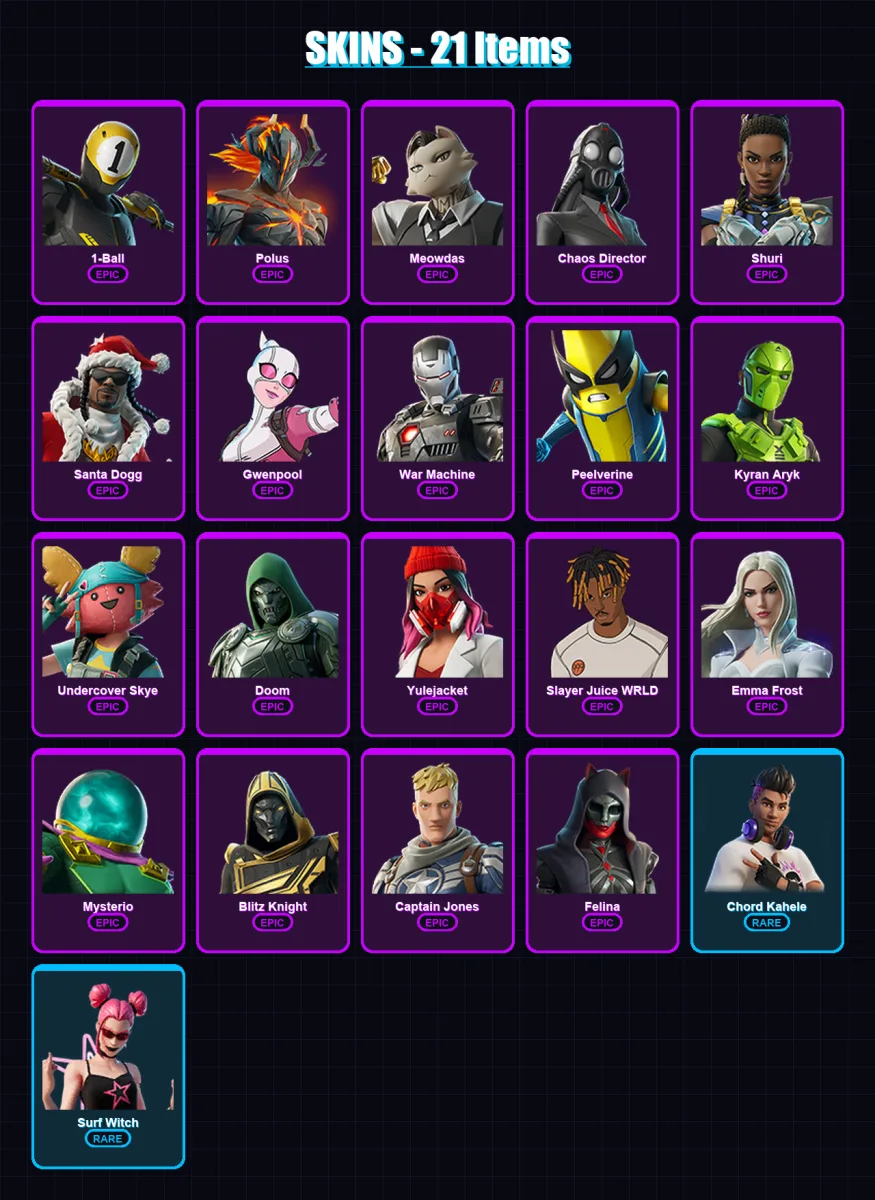 [PC/PSN] | 1-Ball | Polus | Meowdas | Chaos Director | Shuri | 21 skin | 59 pickaxe | 31 emote | 39 glider | Lv600 — Fortnite account