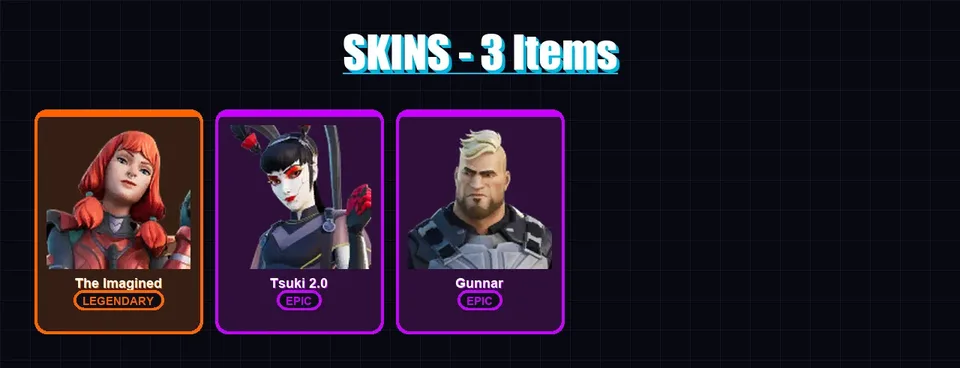 [PC/XBOX/PSN] | The Imagined | Tsuki 2.0 | Gunnar | 3 skin | 5 pickaxe | 5 emote | 6 glider | Lv59 — main preview