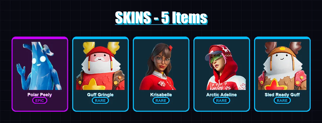 [PC/XBOX/PSN] | Polar Peely | Guff Gringle | Krisabelle | Arctic Adeline | Sled Ready Guff | 5 skin | 18 pickaxe | 15 emote | 18 glider | Lv204