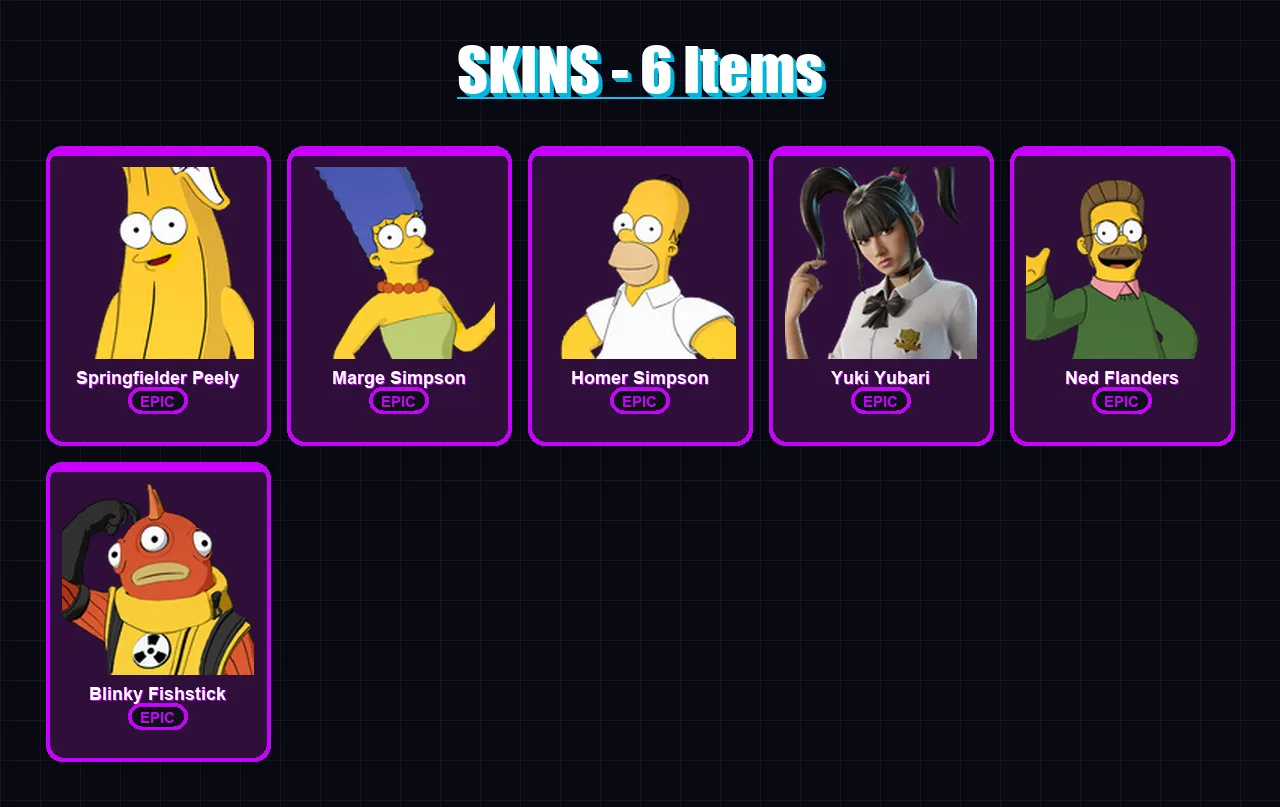 [PC/PSN] | Springfielder Peely | Marge Simpson | Homer Simpson | Yuki Yubari | Ned Flanders | 6 skin | 11 pickaxe | 9 emote | 10 glider | Lv86