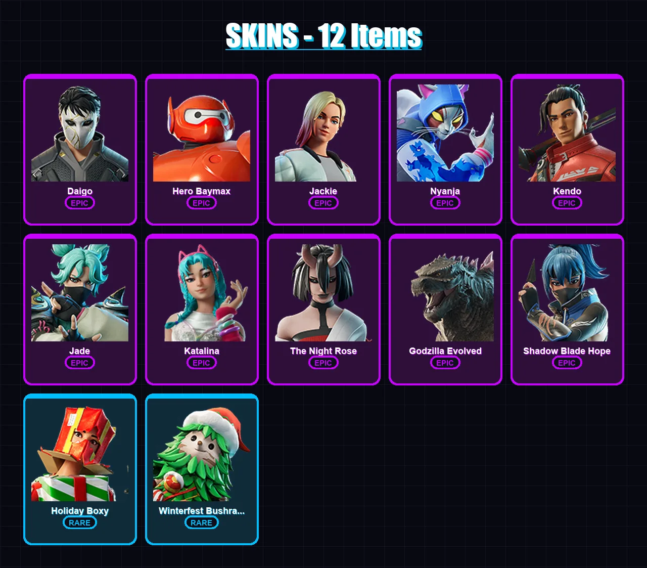 [PC/XBOX/PSN] | Daigo | Hero Baymax | Jackie | Nyanja | Kendo | 12 skin | 19 pickaxe | 18 emote | 18 glider | Lv219