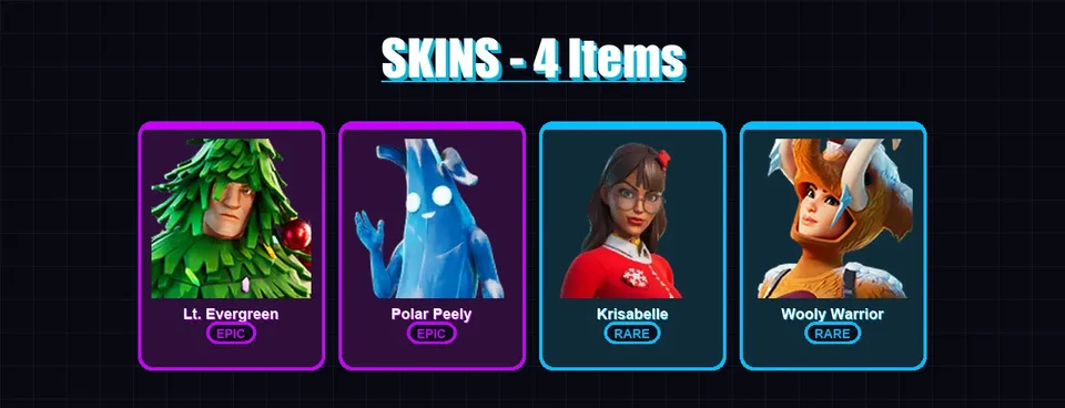 [PS4/PS5/XBOX/PC] | Lt. Evergreen | Polar Peely | Krisabelle | Wooly Warrior | 4 skin | 13 pickaxe | 12 emote | 11 glider | Lv210 — main preview