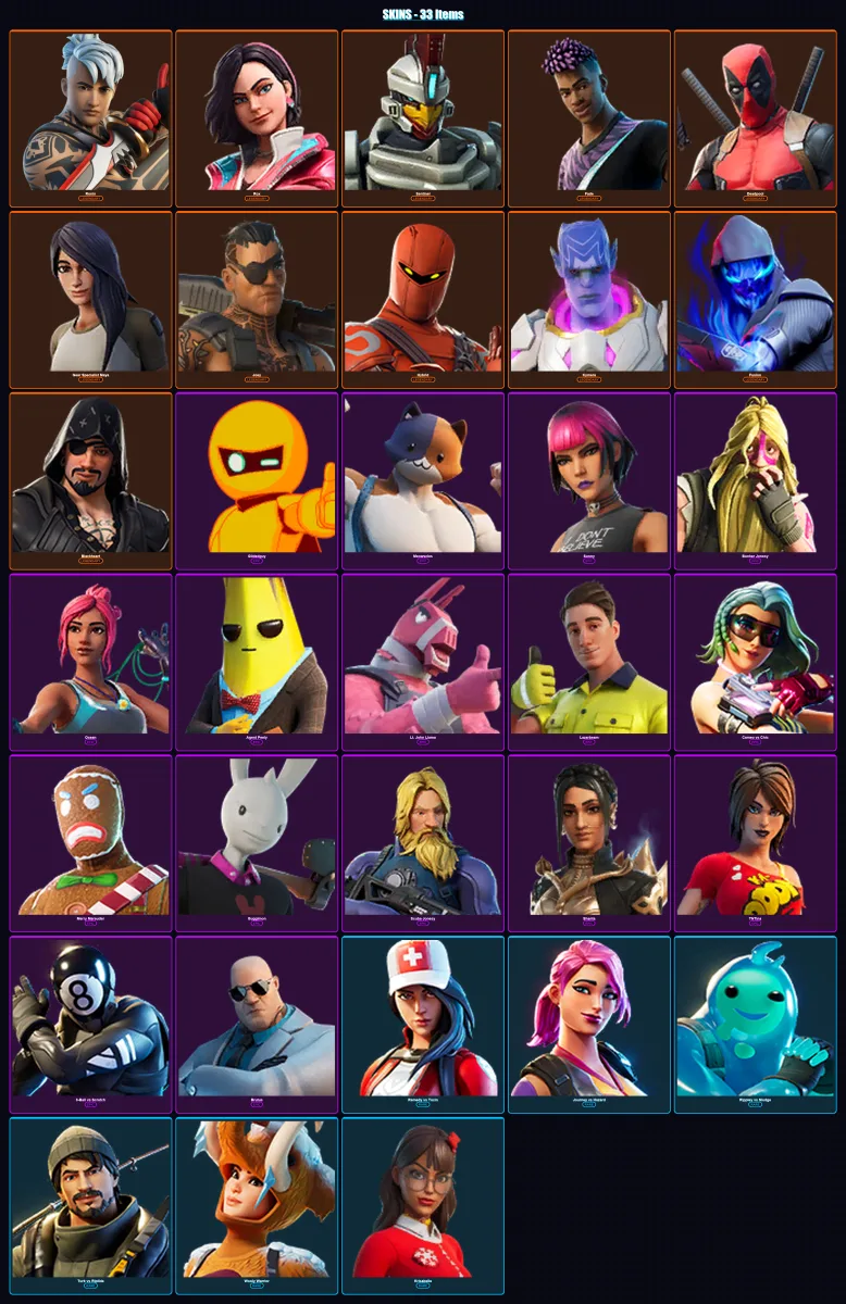 [PC/PSN] | Ronin | Rox | Sentinel | Fade | Deadpool | 33 skin | 42 pickaxe | 45 emote | 40 glider | Lv517