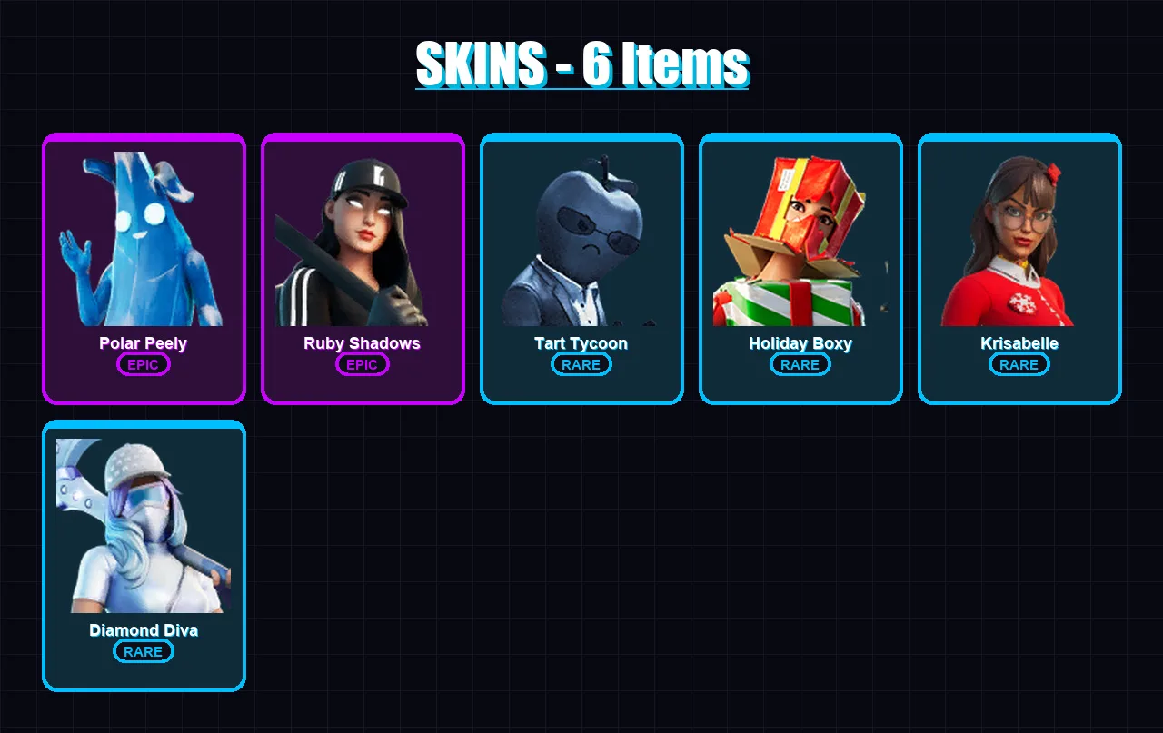 [PS4/PS5/XBOX/PC] | Polar Peely | Ruby Shadows | Tart Tycoon | Holiday Boxy | Krisabelle | 6 skin | 19 pickaxe | 17 emote | 22 glider | Lv247