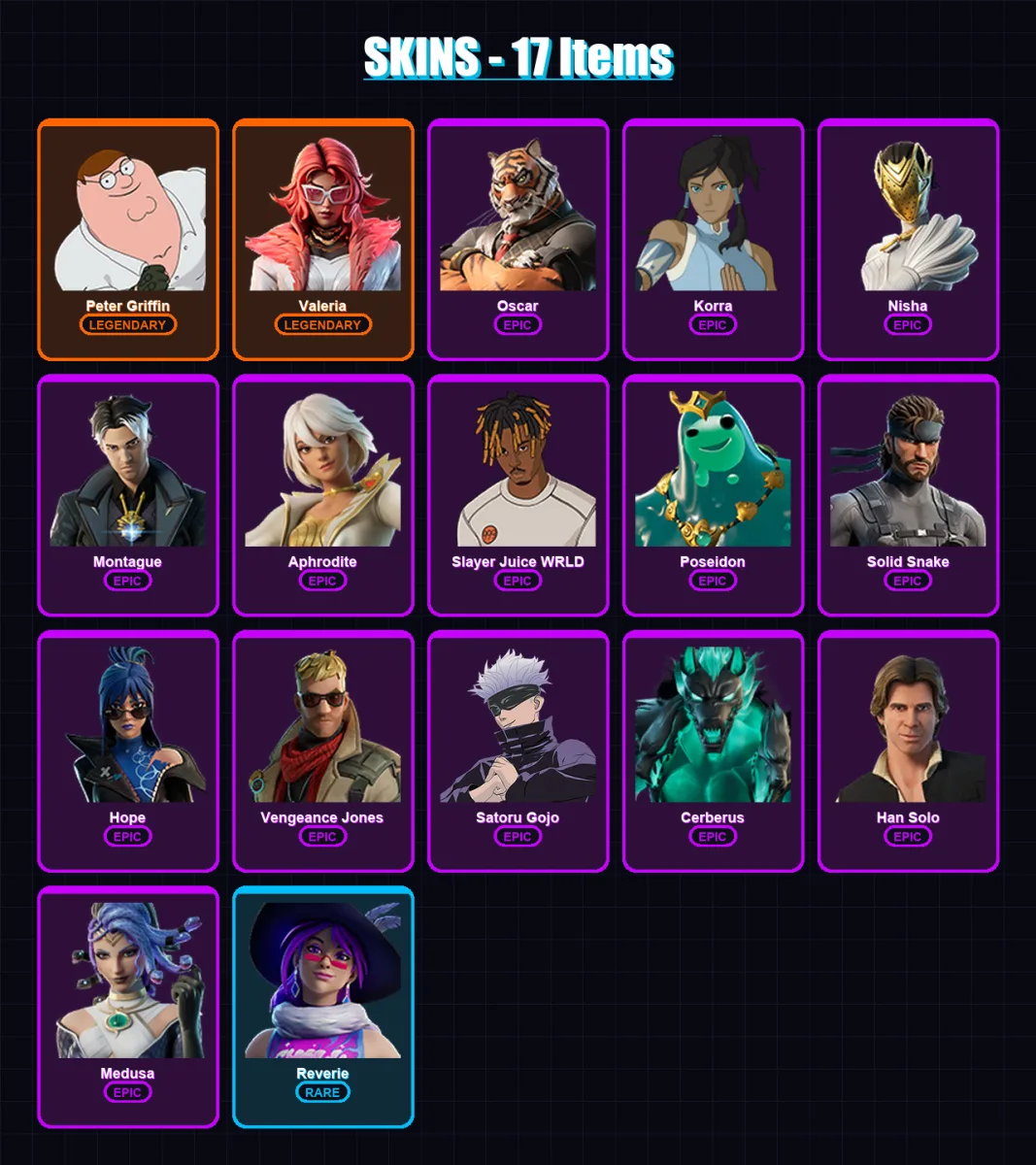 [PS4/PS5/XBOX/PC] | Peter Griffin | Valeria | Oscar | Korra | Nisha | 17 skin | 29 pickaxe | 31 emote | 26 glider | Lv464