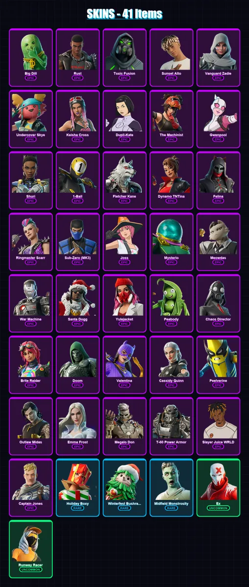 [PC/XBOX/PSN] | Big Dill | Rust | Toxic Fusion | Sunset Alto | Vanguard Zadie | 41 skin | 78 pickaxe | 54 emote | 59 glider | Lv1772
