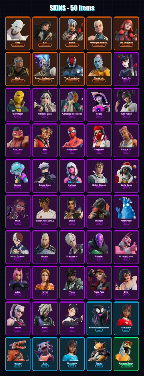 [PC/XBOX/PSN] | Snap | Era | Ronin | Paradigm (Reality-659) | The Imagined | 50 skin | 75 pickaxe | 42 emote | 62 glider | Lv838