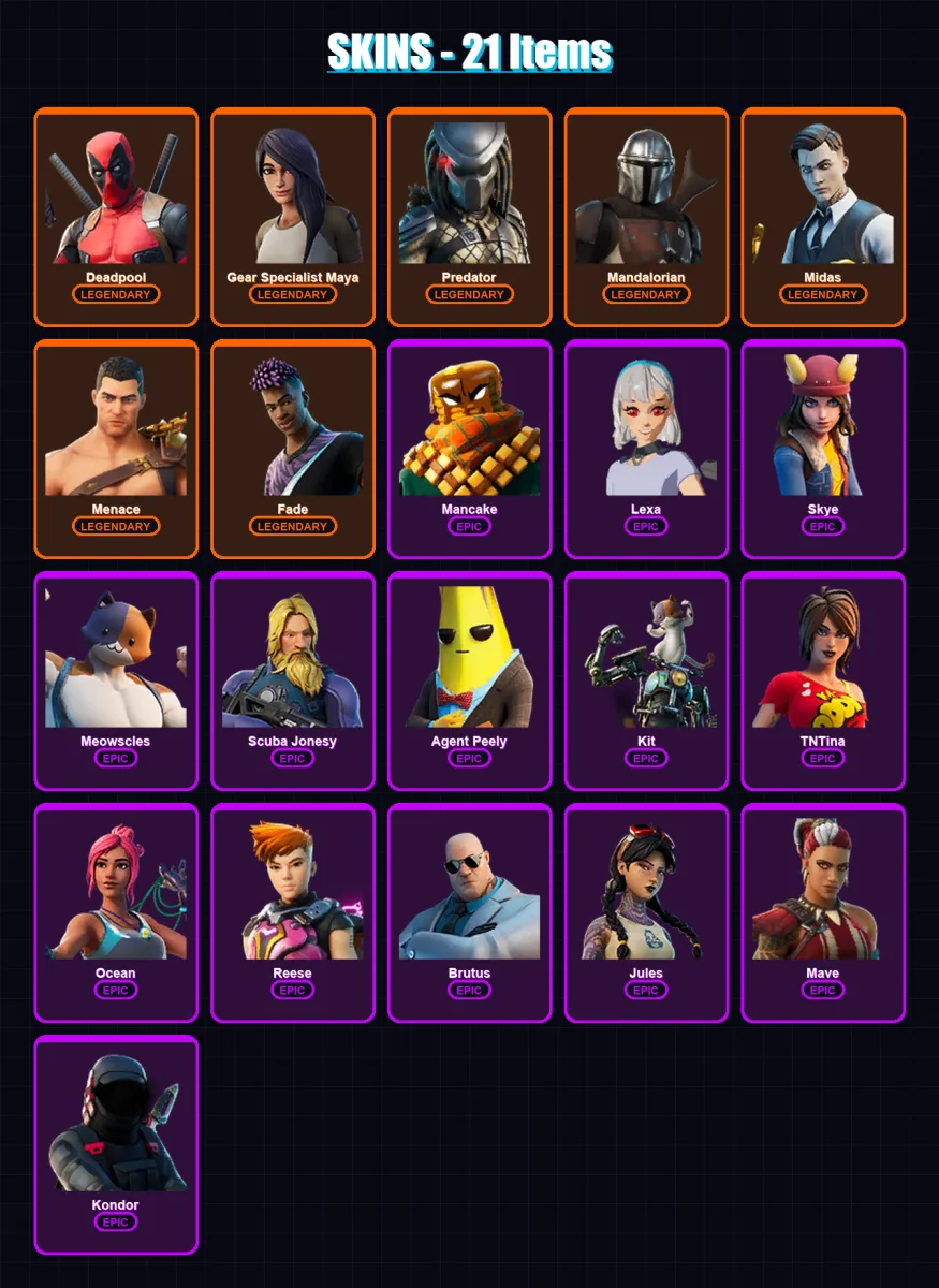 [PC/XBOX/PSN] | Deadpool | Gear Specialist Maya | Predator | Mandalorian | Midas | 21 skin | 21 pickaxe | 22 emote | 26 glider | Lv351